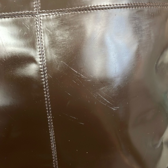 Vintage Gucci Dark Brown Patent Leather Structured Handbag 2 Way Glossy - Picture 10 of 17